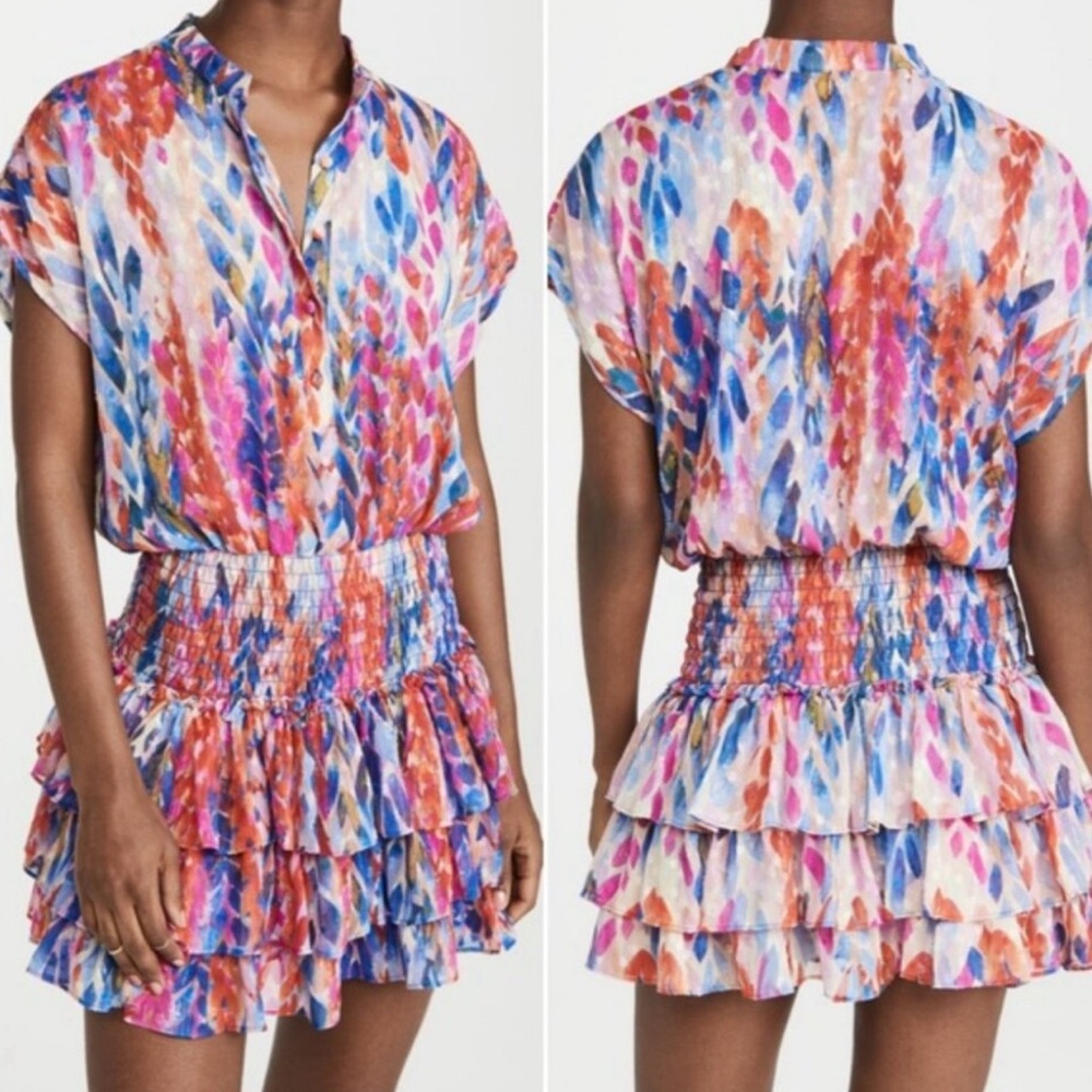 MISA Los Angeles Eloisa Ruffle Smocked Mini Dress, L